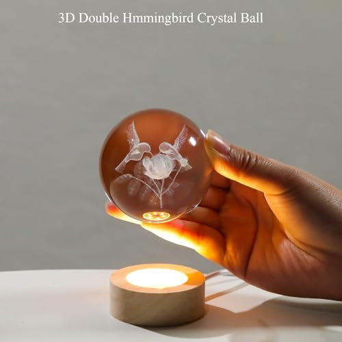 Image of Arikyrist 3D Crystal Hummingbird Figurines Decorative Balls Night Light, Crystal Humming Birds Figurines Gifts for Bird Lovers, 3D Laser Engraved Glass Sphere Decor for Home Office.
