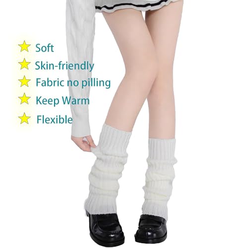 Image of Anzailala Leg Warmers for Women Winter, Ribbed Knitted Long Socks (White)