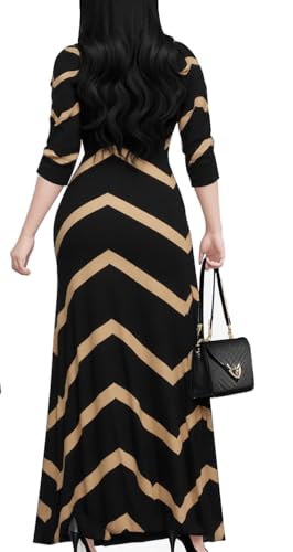 Image of CaniBtr Maxi Dresses for Women Plus Size 3 /4 Sleeve Long Dress with Belt | Versatile plus-size maxi dress,wrap v-neck + waist tie craft soft glamorous looks easily for everyday casual outings