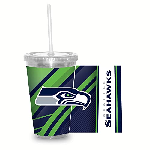 Image of Rico Industries NFL Football 16oz Clear Tumbler W /Straw for NFL Fans