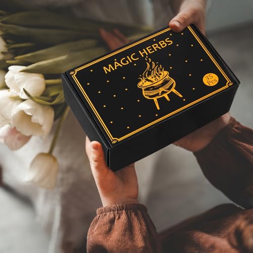 35Pcs Dried Herbs for Witchcraft Supplies, Dried Herb Kit for Witch Beginner, Wiccan, Wicca Altar Supplies, Magic Ritual and Spell, Candle and Soap Making, with Witchy Bell and More