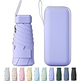 Betrynidil Ombrello da Viaggio Pieghevole Mini, Ultra Leggero e Compatto - Ombrello Tascabile con Protezione UPF 50+ Impermeabile, per Borsa - Uomo e Donna (Viola)