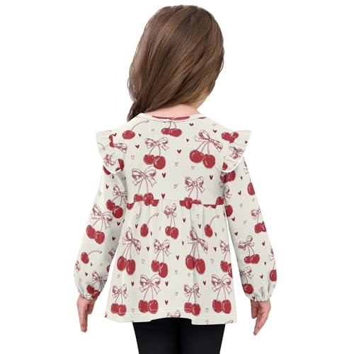 Red Bow Cherry Love Girls Shirts Cotton Long Sleeve Ruffle Toddler Tee Tops4