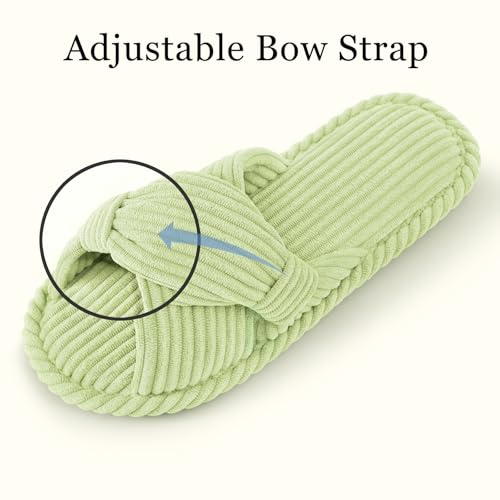 Image of Evshine Summer House Slippers for Women Corduroy Cross Bow Indoor Slippers Open Toe Slip On Bedroom Shoes with Memory Foam