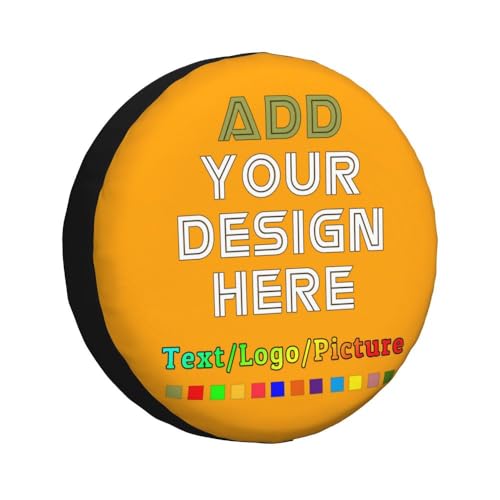Image of Custom Spare Tire Cover, Personalized Text Image Waterproof Dust-Proof Universal Wheel Covers Protectors Fits Tire for Trailer RV SUV Truck Camper, Orange