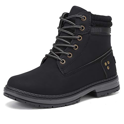 Geddard Hiking Boots Women Waterproof Low Heel Black Work Combat Booties Short Lace Up Fashion Boots Size 8