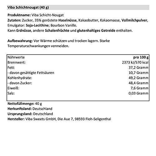 5er Pack Viba Schicht-Nougat (5 x 40 g) Nougat hell-dunkel fein & zartschmelzend Nougatriegel