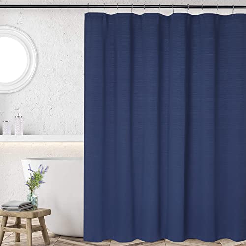 LuxFocus Navy Blue Shower Curtain, Hotel Luxury 180GSM Heavy Duty Thick Modern Striped Polyester Bath Shower Curtain Washable, White, 183x183 cm （72x72 Inch）