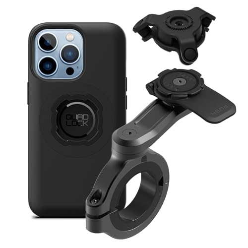 Quad Lock Motorcycle Handlebar Phone Mount PRO - Large Kit with Vibration Dampener and iPhone 13 PRO MAG Case