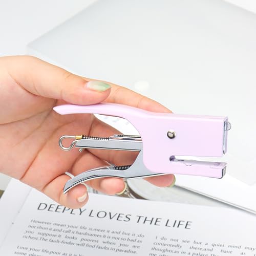 NatSumeBasics Purple Plier Stapler with #10 Staples, Cute Manual Stapler with 1000 No.10 Rose Gold 15 Sheet Capacity Staples for Office and Home Desk Accessories Supplies (Purple) - Thumbnail 4
