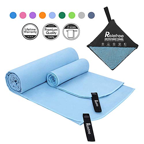 Microfiber Towels Sets 2 Size Pack (60.2in x 29.5in, 31.5in x11.8in) Super Absorbent Lightweight & Fast Drying Ultra Soft & Compact Face/Hand Towel for Camping/Beach/Sports/Travel/Yoga/Hiking/Gym