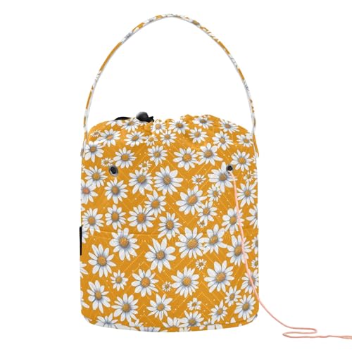 Yarn Storage Bag Small Crochet Bag Knitting Bag Organizer Orange Daisies Yarn Bags for Crocheting Basket