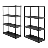 CX 4-Tier (52.1"H x 34.8"W x 14.6"D) Plastic Storage Shelving Unit (Black) 2-Pack, Medium Duty, 75lbs Per Shelf Capacity, Indoor Storage Organization in Home, Garage, Office with Easy Assembly