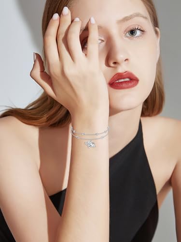 Image of 925 Sterling Silver Layered Ankle Bracelets for Women Jewelry Gifts | 925 Sterling Silver Layered Sea Turtles /Elephant /Wave Anklet Animal Bracelet Summer Ocean Beach Jewelry Gifts for Women