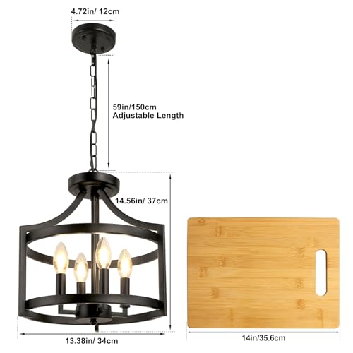 WBinDX 4-Light Farmhouse Chandelier, Modern Hanging Pendant Lighting, Convertible Semi Flush Mount Ceiling Light Fixture Rustic Vintage Black Chandeliers for Dining Room Kitchen Foyer Entryway by WBinDX - Image 4
