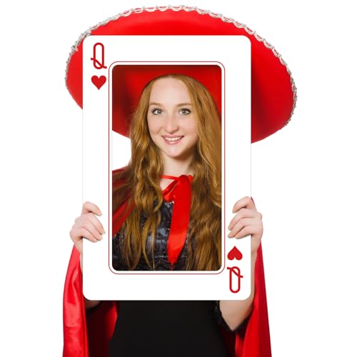 Foilswirl 24.8 x 15.7 Inch Casino Theme Party Decorations Casino Photo Booth Cutout Frame Jumbo Large Queen Card Decorations Poker Themed Party Frame Playing Card for Poker Night Halloween Supply (Q)
