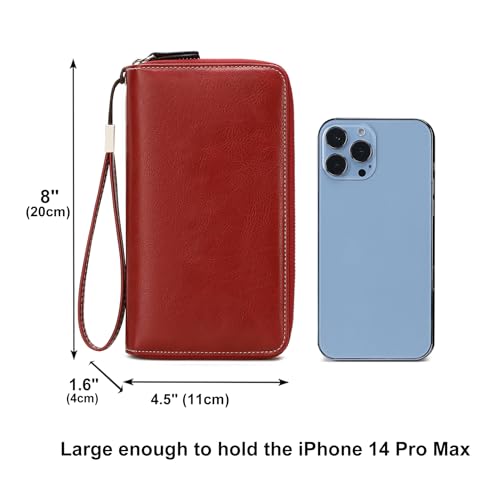 Image of Women's RFID Blocking Wallet Large Zip Around Leather Clutch with Wristlet | Large Capacity, 23 Card Slots, 2 ID Windows, Phone Holder, Soft PU Leather, RFID Secure, Coin Pocket, Checkbook Holder