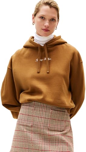 Tommy Hilfiger Sudadera Mujer Classic Script Fleece con Capucha, Marrón (Highland Khaki), XXL