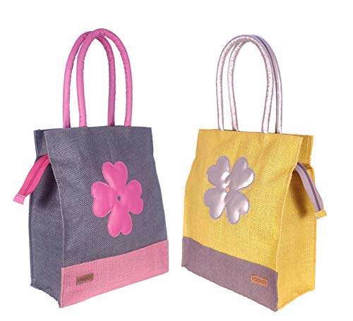 Image of Foonty Exclusive Sunflower Daily Use Jute Lunch Bag(Combo of 2,Multicolor,FFFWB6015E)
