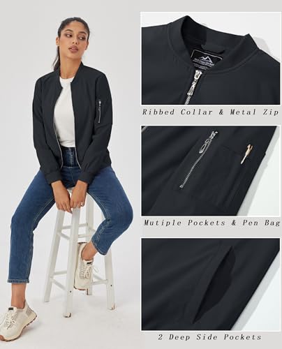 MAGCOMSEN Women's Casual Jacket Lightweight Bomber Jackets 5 Pockets Windbreaker Zip-up Spring Fall Outerwear4