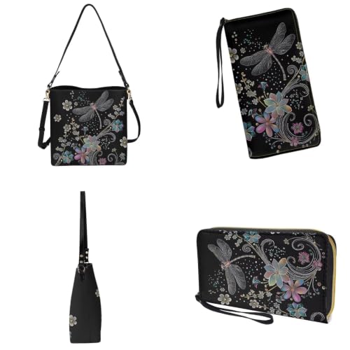 Image of Bucket Crossbody Bag Set for Women Lady, Leather Purse and Wallet Set Large Bucket Bag with Wallet