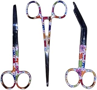 Set of Three: Bandage Scissors and Nurse Scissors with Flowers Design Design