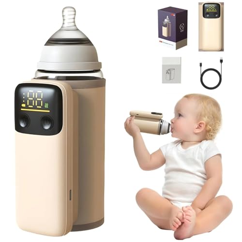 Upgrade Portable Bottle Warmer for Travel, Smart Precise Temperature Control & LCD Night Light Display, Comfortable Baby Feeding On The Go, Feeding While Charging, Fast-Charging,Warming for 4-7 Hours