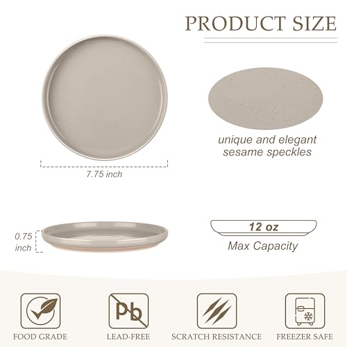 Image of LIANYU 6Pcs Dinner Salad Plates Set, 7.75 Inch Stoneware Kitchen Dessert Flat Plate, Small Ceramic Serving Dishes for Dessert and Appetizer, Stackable, Oven, Microwave & Dishwasher Safe, Milky Brown