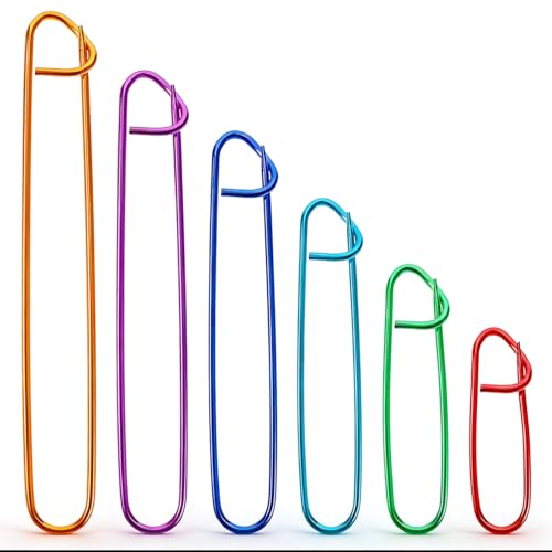 IOGOG 6 Pcs Knitting Stitch Holders 6 Size Aluminum Stitch Holders for Knitting Color-Coded Stitch Holder Set Large Safety Pins for Sweaters Scarves Crochet & DIY Craft Projects (6 Colors)