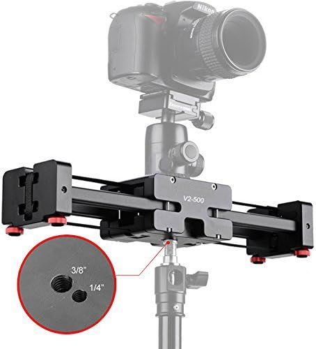 CP-V2-500 Compact Pro Camera Track Dolly Slider Rail, Supports up to 8kg, Compatible with Camcorder, SLR, DSLR, DV, Black, Tripod Mount