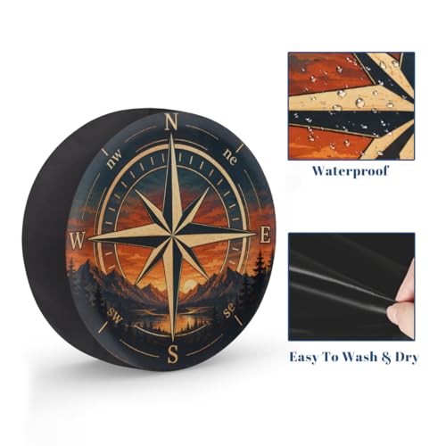 Image of Mountain Compass Spare Tire Cover Wheel Covers Protectors Waterproof Dust-Proof Universal Fit Trailer, RV, SUV and Many Vehicle 15 Inch,C-04