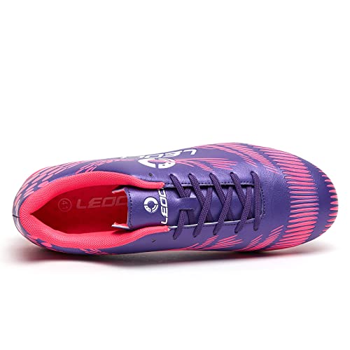 Leoci Men's Women's Firm Ground Soccer Cleats Outdoor/Indoor Boys Girls Professional Futsal Football Training Sneakers (9 M Us Women/8 M Us Men, Purple) #TOP4