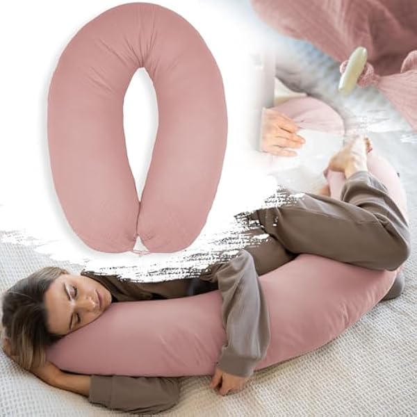 PaLulli® Ergonomiczna poduszka do karmienia XXL 190 x 30 cm, z poszewką z bawełny bio-muślinowej – idealna poduszka dla kobiet w ciąży i do spania na boku, komfort i wsparcie dla dorosłych i matek