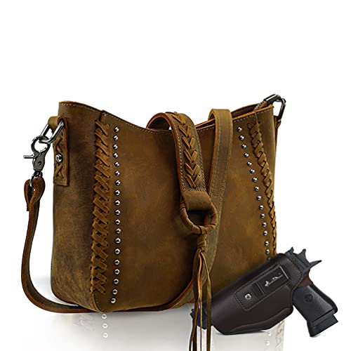Genuine leather concealed carry hobo purse for women studded cowh…
