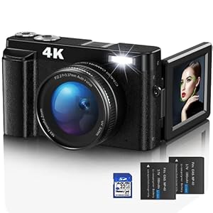 Digitalkamera,4K UHD Fotokamera Autofokus mit 32G Karte, 48MP Vlogging Kamera mit 180° Flip-Bildschirm und UV Linse,Kompaktkamera für Teenager Anfänger Erwachsene – Schwarz