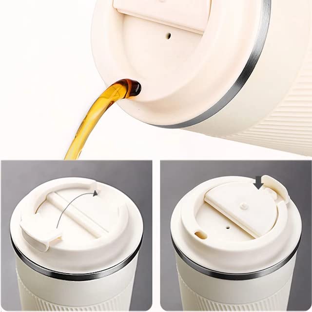 Image of YELONA White 510 ML Insulated Stainless Steel Coffee Tea Tumbler for Hot Cold Beverages Portable Travel Mug Leak Proof Sipper Lock Lid Thermos Multipurpose for Home Office Gifts