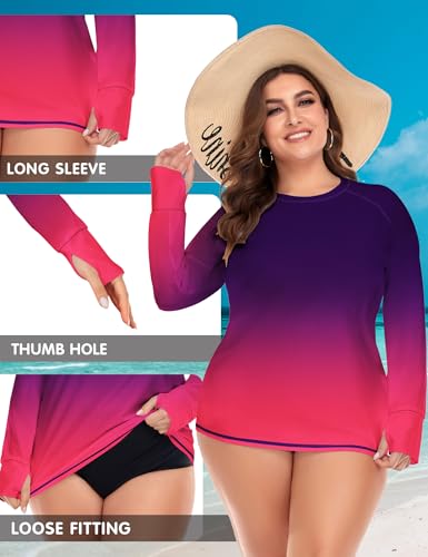 FOREYOND Plus Size Rash Guard Shirts for Women Long Sleeves UPF 50+ Sun Protection Loose Fit Swimming Tops Swimwear3