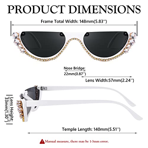 Image of FEISEDY Women Crystal Cateye Sunglasses Half Frame Sparkling Trendy Retro Clout Goggles B2975