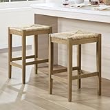 DUHOME 26-Inch Backless Seagrass Counter Stools Set of 2,Handwoven with Natural Fibers&Solid Natural Wood Legs Woven Rattan Rope Bar Stools for Kitchen Island,Dining Room,Natural