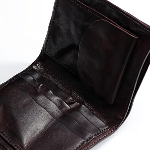 IJUN Handmade Vintage Small Bifold Wallet for Men - Full Grain Oil Vegetable Tanned Cowhide Leather (Chocolate)4