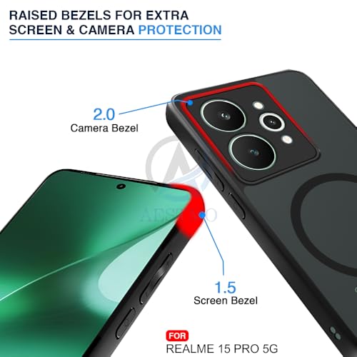 Image of AESTMO Realme 15 Pro 5G Back Cover | 360 Protection | Matte Frosted Hard Back Translucent | Compatible with MagSafe Accessories for Realme 15 Pro 5G (MagSafe Matte Hard Black Bumber)