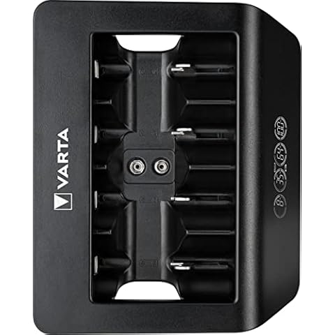 VARTA Akku Ladegerät, Batterieladegerät für wiederaufladbare AA/AAA/C/D/9V und USB Geräte, LCD Universal Charger+, Einzelschachtladung, unbestückt Cover