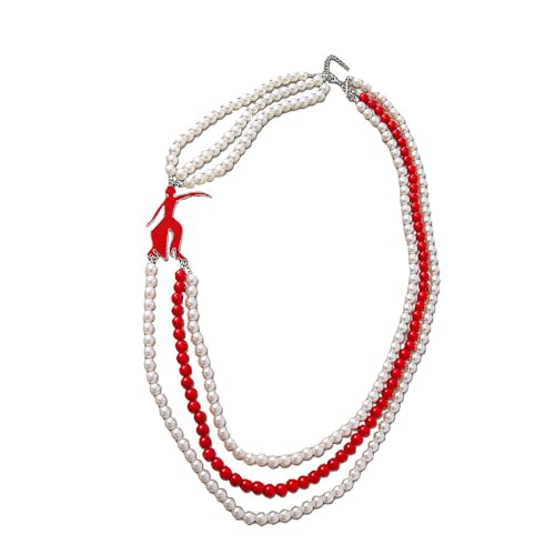 Elegant Black Society Women Gift Pearl Strand Red Fortitude Delta Necklace Greek Sorority DST Club Members Jewelry