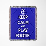 3dRose Keep Calm and Play Footie, Blue and White Woven Blanket
