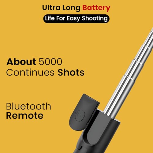 Image of WeCool Selfie Stick with 7section Telescopic Pole extendable Upto 45inches,Detachable Wireless Bluetooth Remote for Photoshoot & Vlogging, Compatible with iPhone & Android