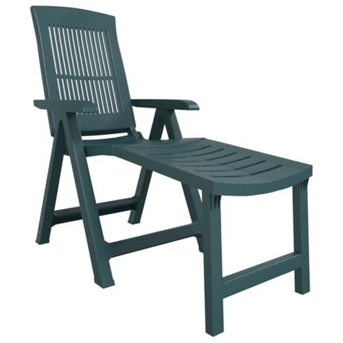 Mokuyary Chaise Longue Vert Plastique, Transat de Jardin, Dossier Réglable Bains de Soleil Mobilier pour Plage, Terrasse, Balcon