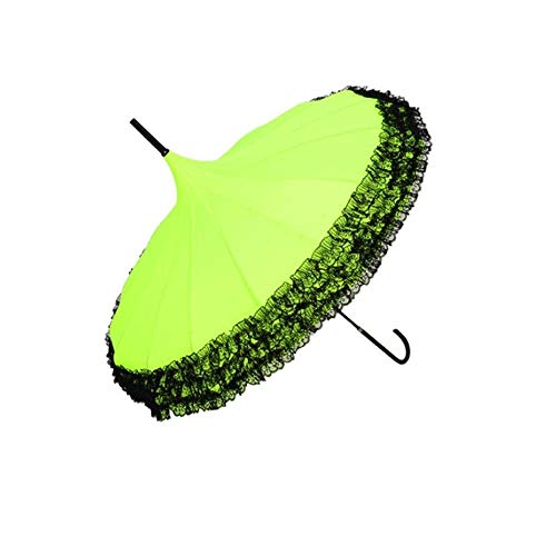 傘 ストレートバー半自動ロングハンドルフック雨ギアレディーサンシェードUnbrellasのためにレースパゴダ傘 人間工学 (Color : Fluorescent yellow, Size : 1)