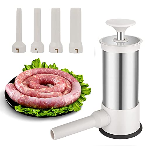 Maquina de Embutir Chorizos, Embutidora Manual de acero inoxidable, con 4 Tubo de Relleno de Salchichas, Máquina Embutidor de Salchichas para el hogar, bar, restaurante para hacer hot dog de salchicha