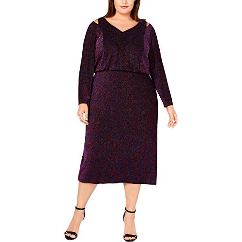 Calvin Klein Womens Plus Metallic Blouson Wear to Work Dress Red 18W