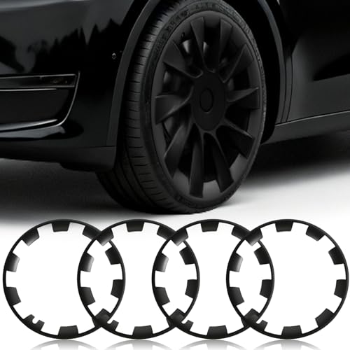 Wheel Rim Protect for Tesla Model Y 20 (2020-2024) Easy-Install Hubcaps Wheel Cover Scratch-Resistant Car Tire Trim Rings Stylish Design for Induction Wheels Matte Black 4Pcs Model Y Accessories